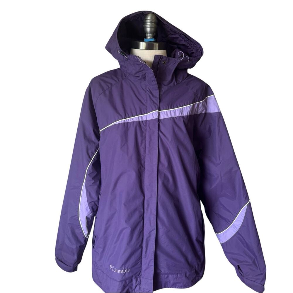 VTG 90s Columbia Womens XL Nylon Ski Jacket Coat Purple Insulated Fleece Pockets